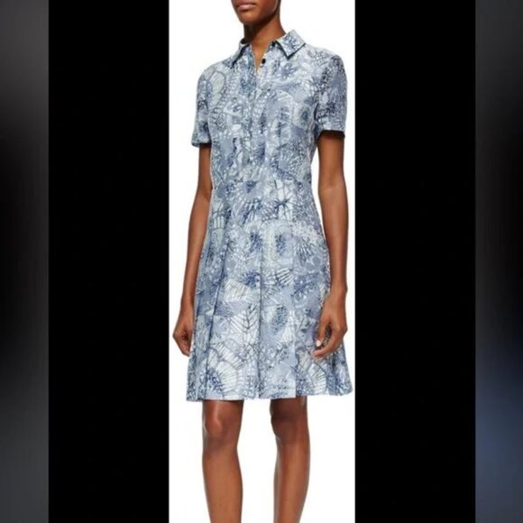 Tory Burch Short-Sleeve Textured Jacquard Shirtdress Sz Zero - Picture 1 of 7